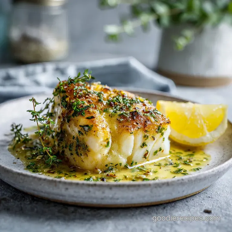 Golden Seared Cod with Herb Butter Sauce and Lemon
