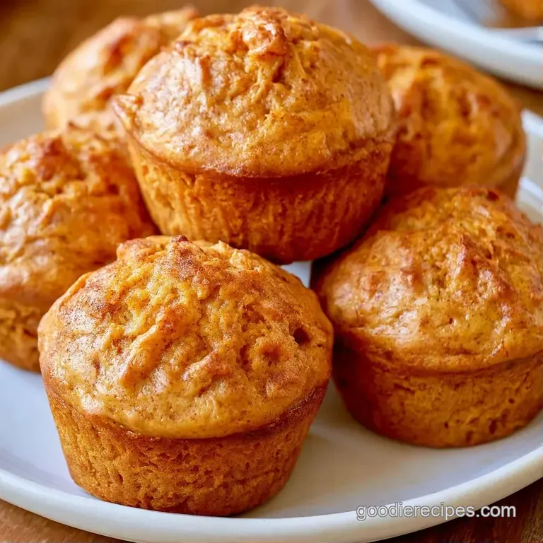 Two fluffy orange muffins on a white ceramic plate, paired with a linen napkin and a steaming cup of coffee.