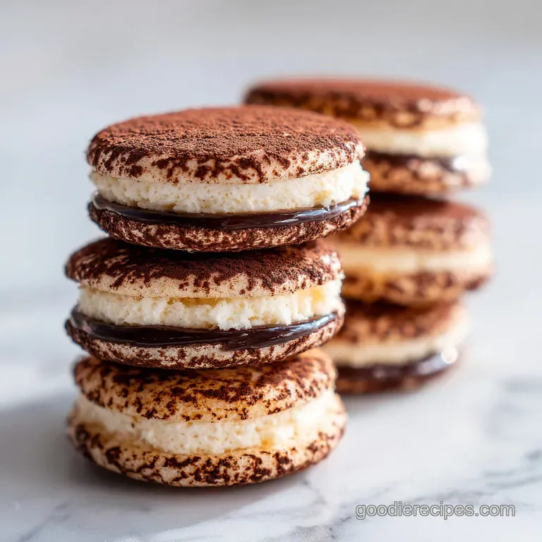 An elegant stack of cocoa-dusted cookies, layered with airy mascarpone cream and a hint of chocolate.