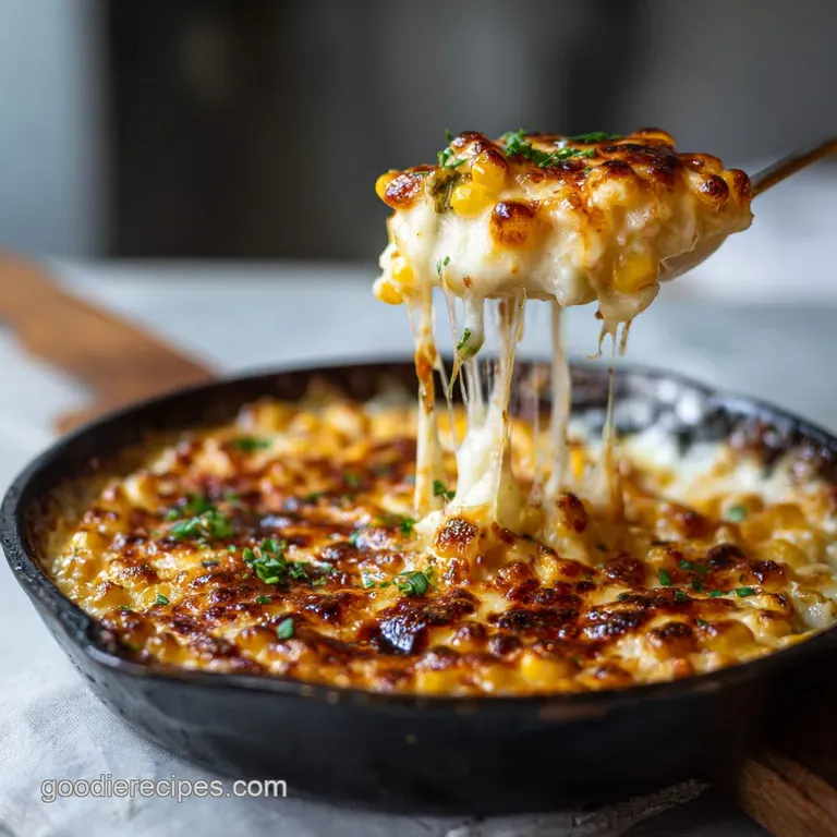 A rustic bowl overflowing with bubbly, golden corn cheese, sprinkled with fresh green herbs, ready to be shared.