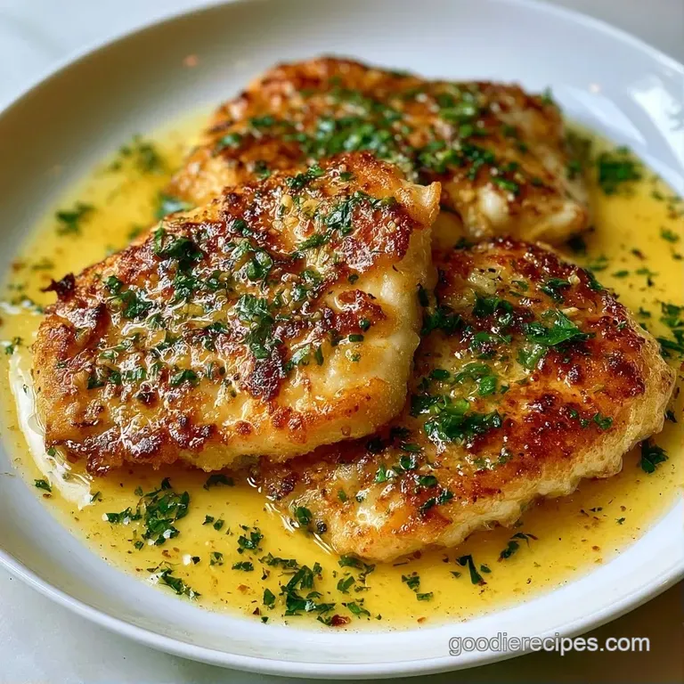 Elegant white fillet topped with a butter glaze, thin lemon wheels, and a sprig of parsley on a modern slate platter.