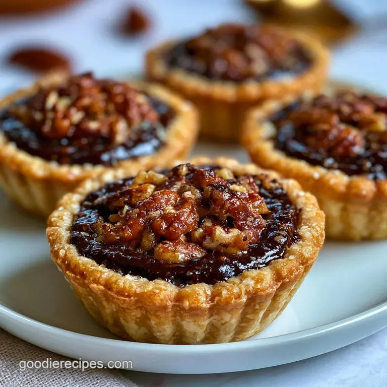 Small pastry tarts arranged on a white marble platter, dusted with powdered sugar and fresh mint leaves.