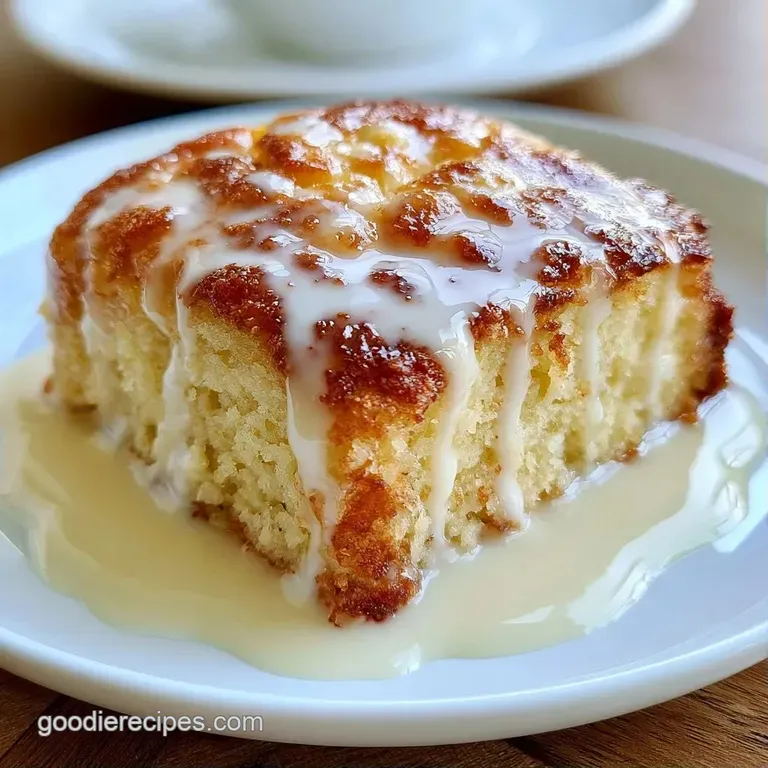 A neat slice of creamy white cake on a ceramic plate, showing moist layers soaked in sweet milk and fluffy frosting.