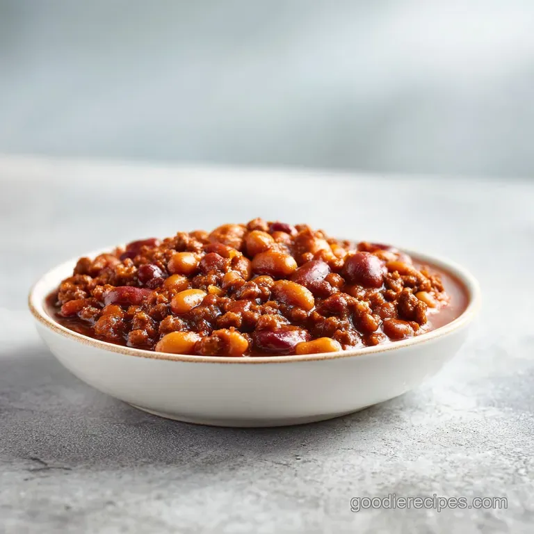 A comforting bowl of baked beans, topped with a sprinkle of fresh parsley and served with crusty bread.