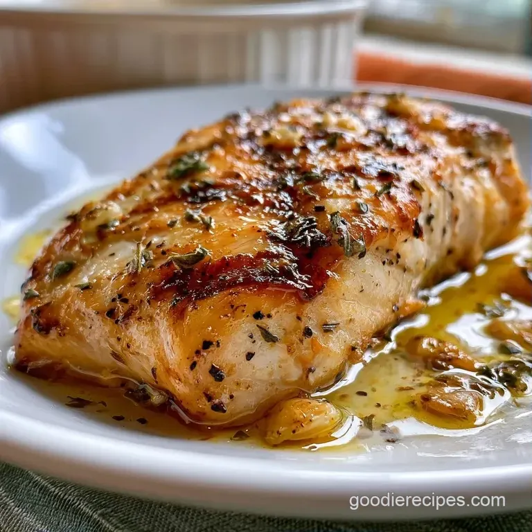 Searing hot fish fillet resting on a bed of saut&eacute;ed greens, drizzled with glossy oil and a sprig of fresh parsley.