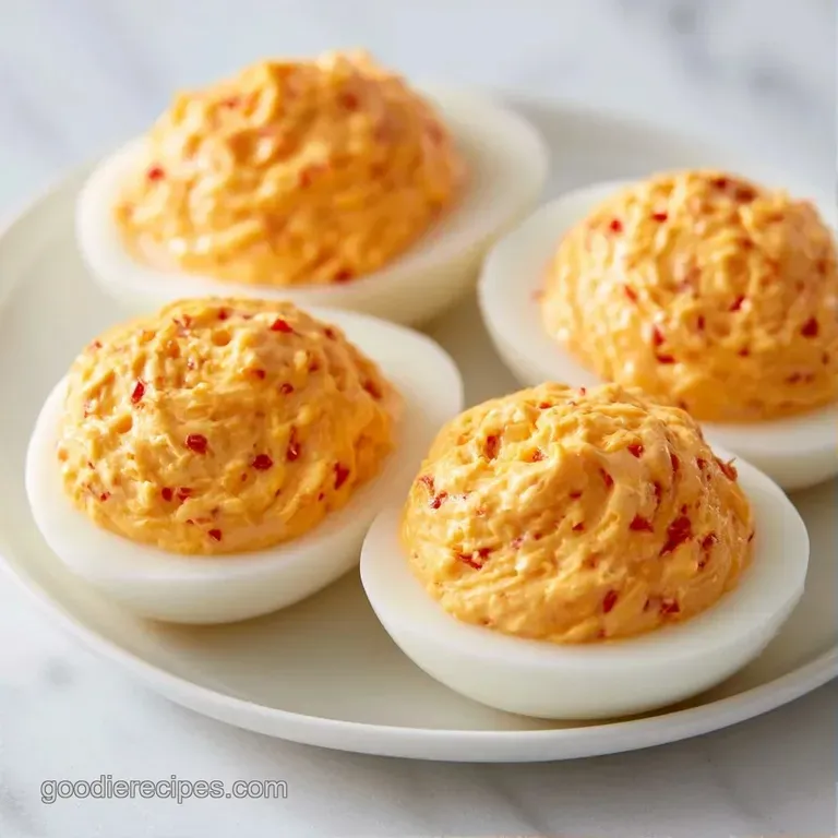 Symmetrical rows of bright orange creamy filling nestled in smooth white egg whites on a slate serving board.