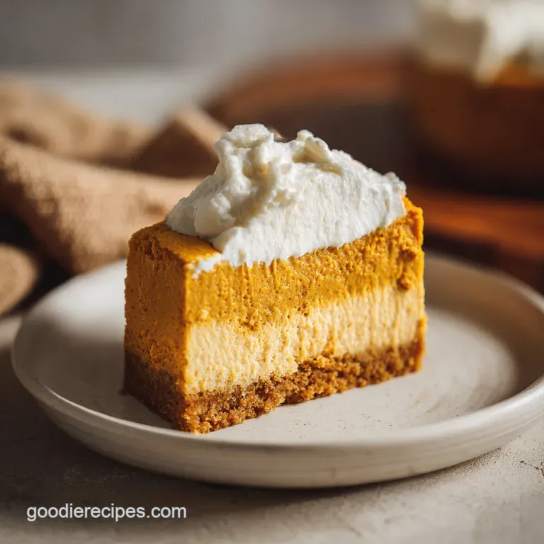 A slice of pumpkin cheesecake drizzled with caramel sauce, artfully garnished with toasted pecans.