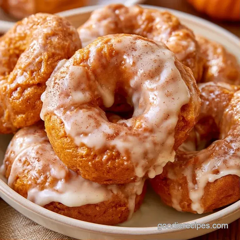 A neat stack of orange-hued treats drizzled with glossy white icing on a clean, white ceramic plate with mint.