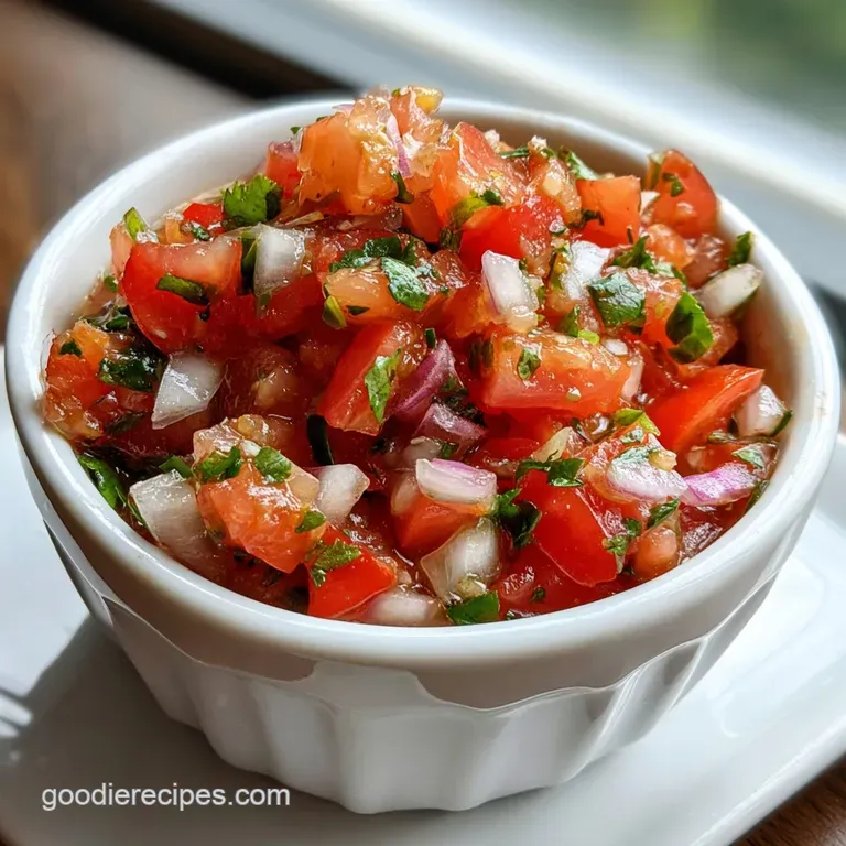 Pico de gallo overflowing from a rustic bowl. Diced tomatoes glisten with moisture, ready to be scooped up with chips.