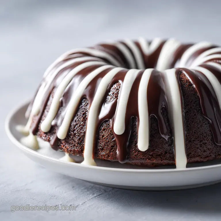 Elegant white icing drizzled in thin, artistic lines over a stack of fluffy pancakes on a marble serving platter.