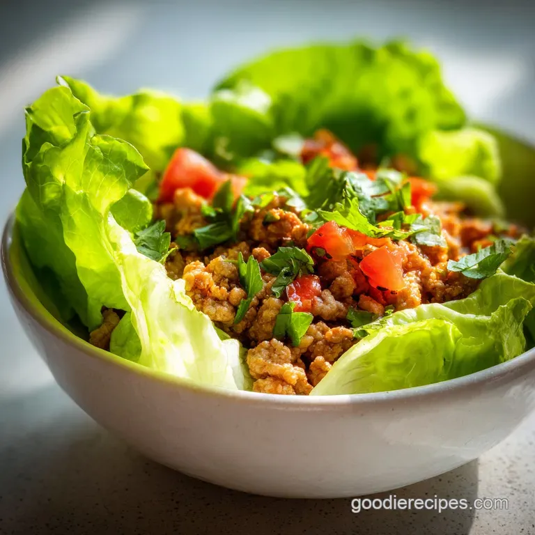 A single lettuce wrap overflowing with seasoned turkey, bright red peppers, and crunchy water chestnuts on a white plate.
