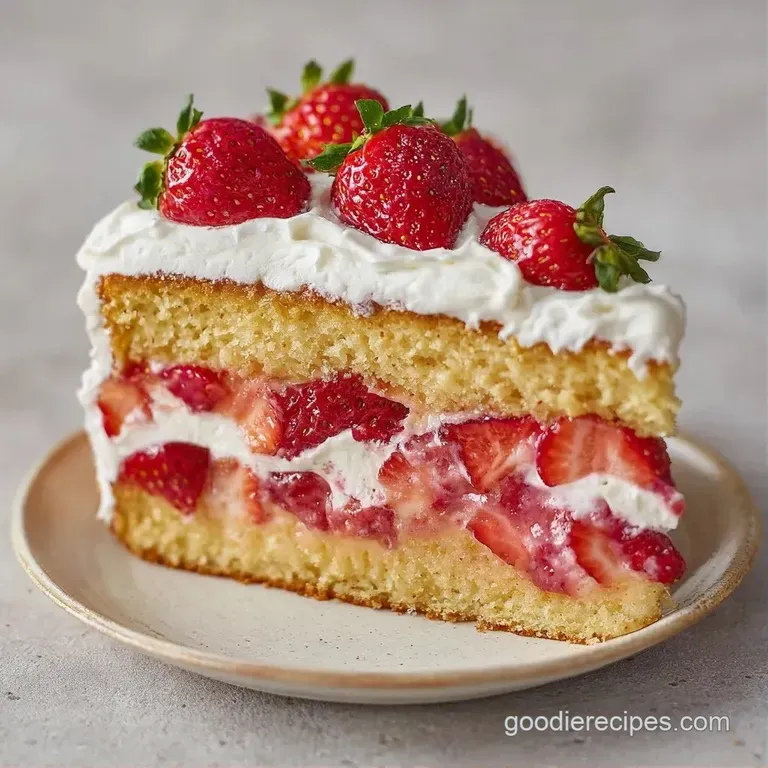 A slice of light sponge cake topped with swirls of airy white frosting on a white ceramic plate with a silver fork.