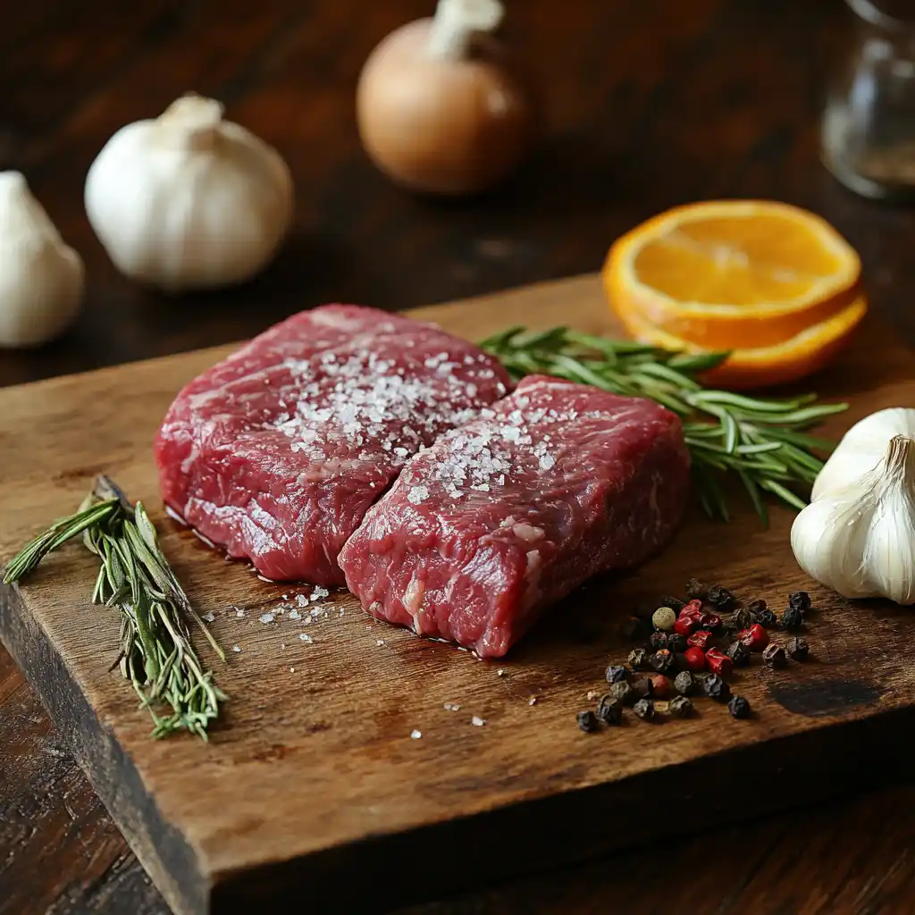 Grilling bavette steak on a charcoal grill.