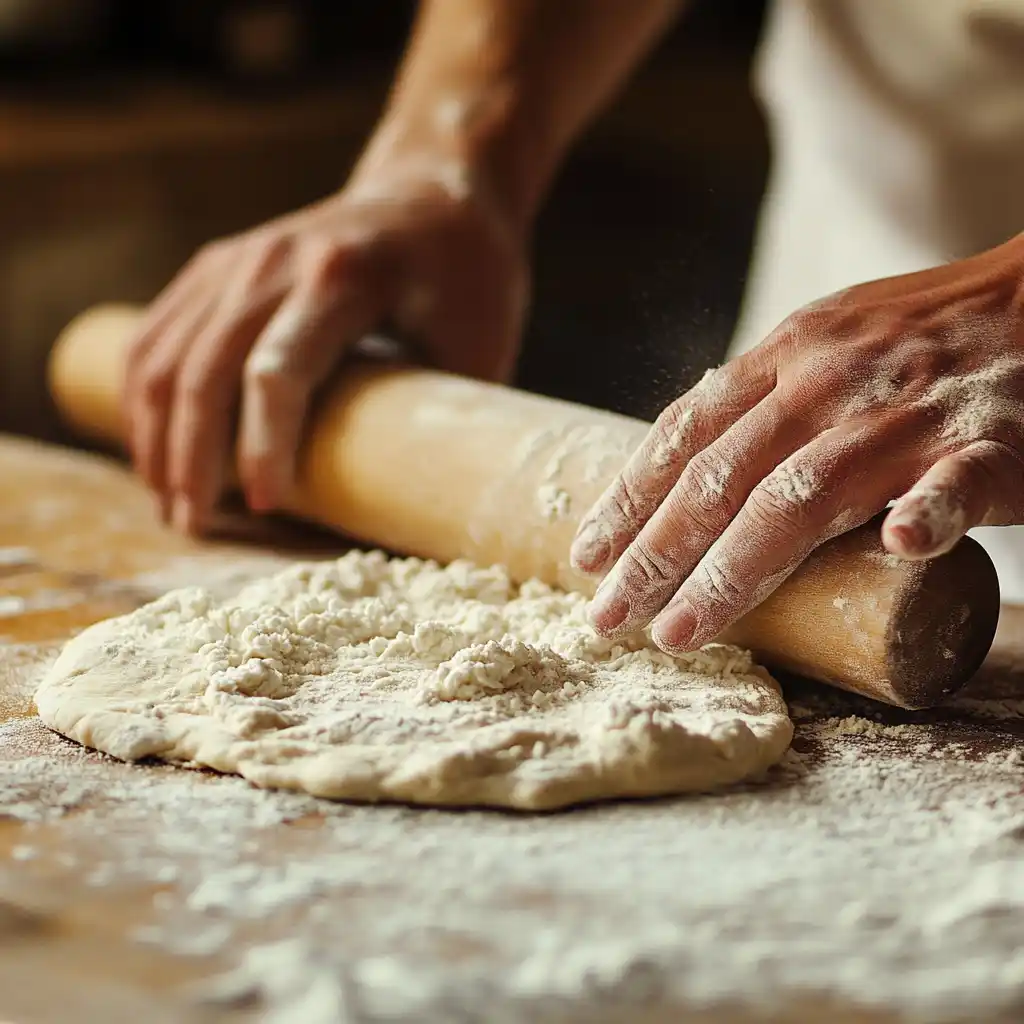 Rolling out cottage cheese flatbread dough